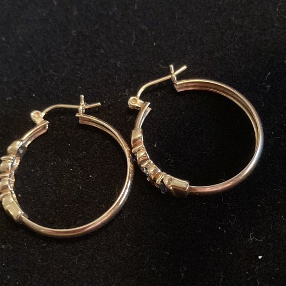 Diamond and blue sapphire earrings 10kt - Picture 2 of 2